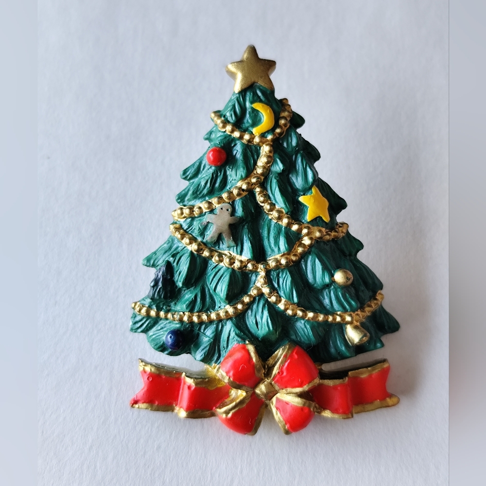 Vintage AGC Christmas Tree Pin Festive Holiday Jewelry Colorful 1990s